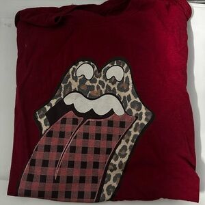 Red Graphic T-Shirt with Leopard and Plaid Tongue